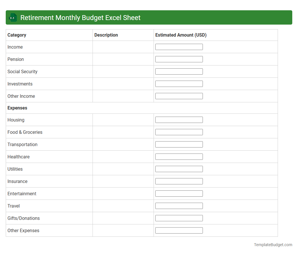 Retirement Monthly Budget Excel Sheet