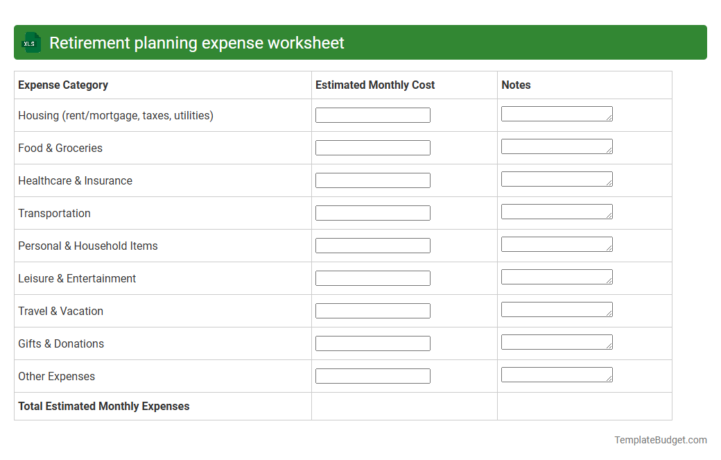 Retirement planning expense worksheet
