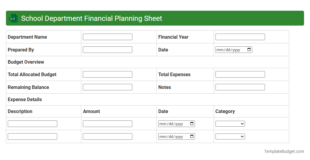 School Department Financial Planning Sheet