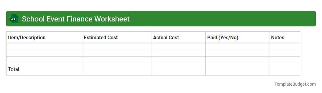 School Event Finance Worksheet