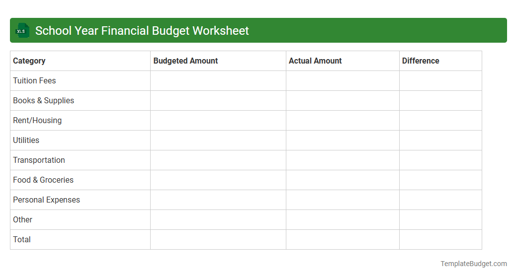 School Year Financial Budget Worksheet