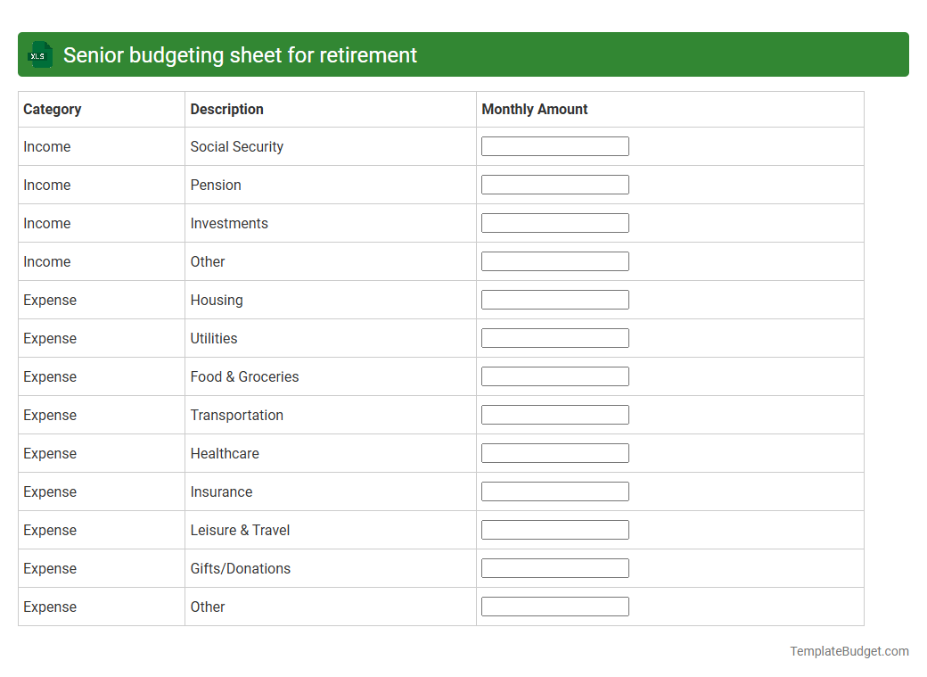 Senior budgeting sheet for retirement