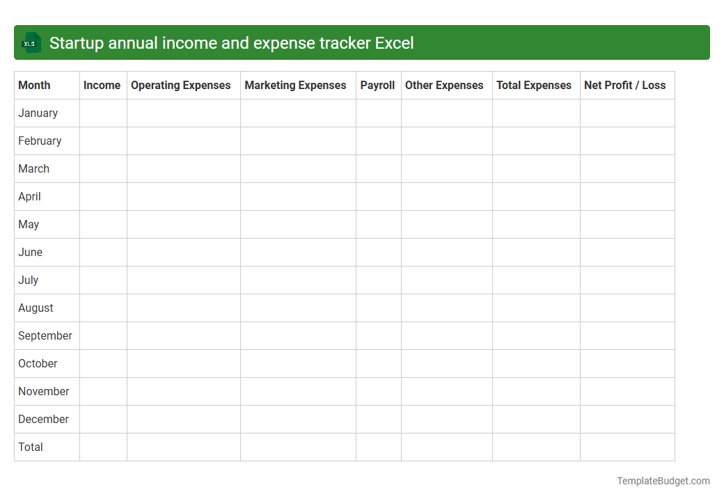 Startup annual income and expense tracker Excel