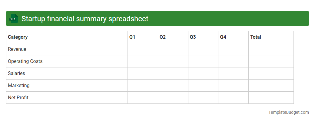 Startup financial summary spreadsheet