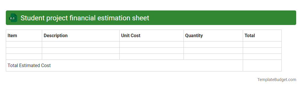 Student project financial estimation sheet