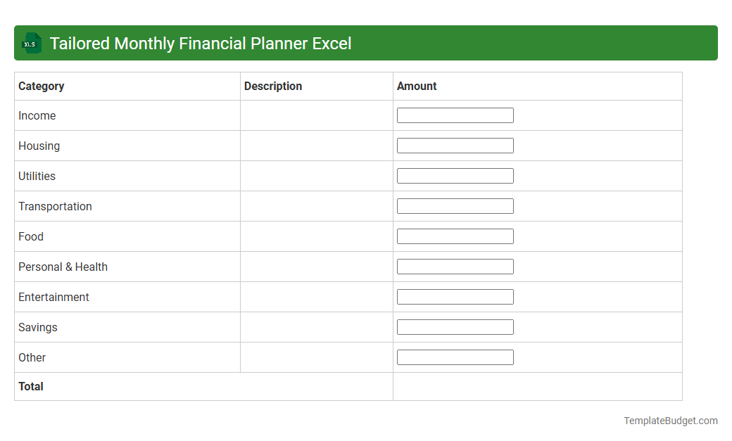Tailored Monthly Financial Planner Excel