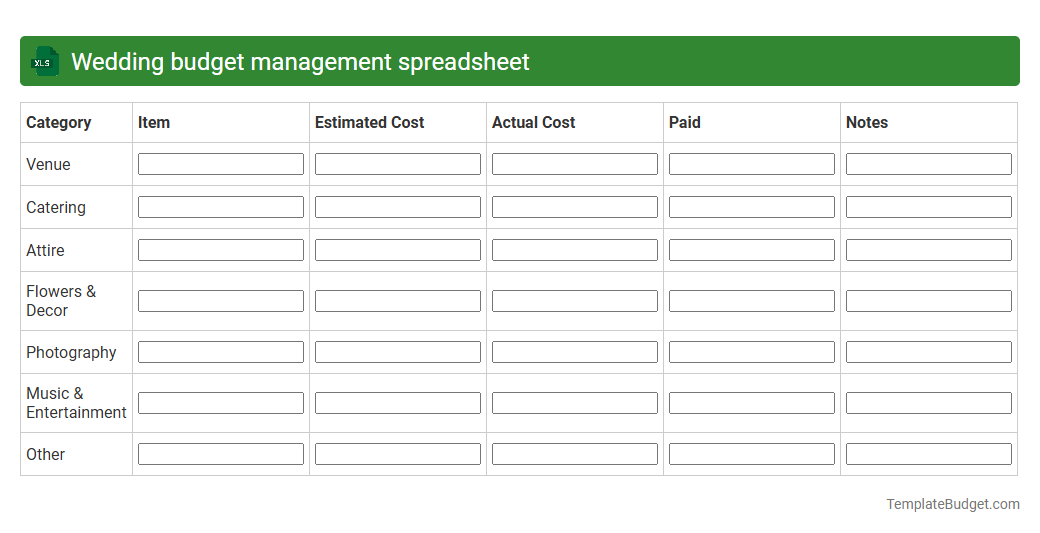Wedding budget management spreadsheet