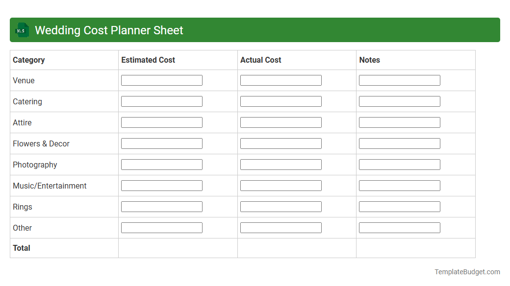 Wedding Cost Planner Sheet