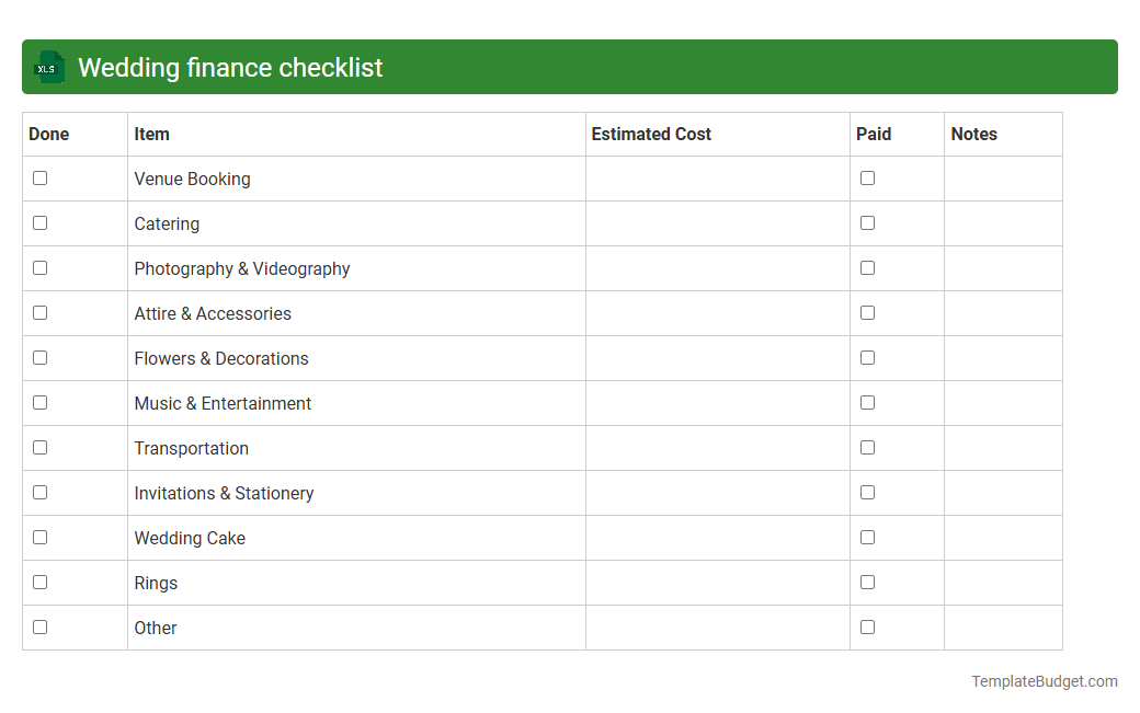 Wedding finance checklist