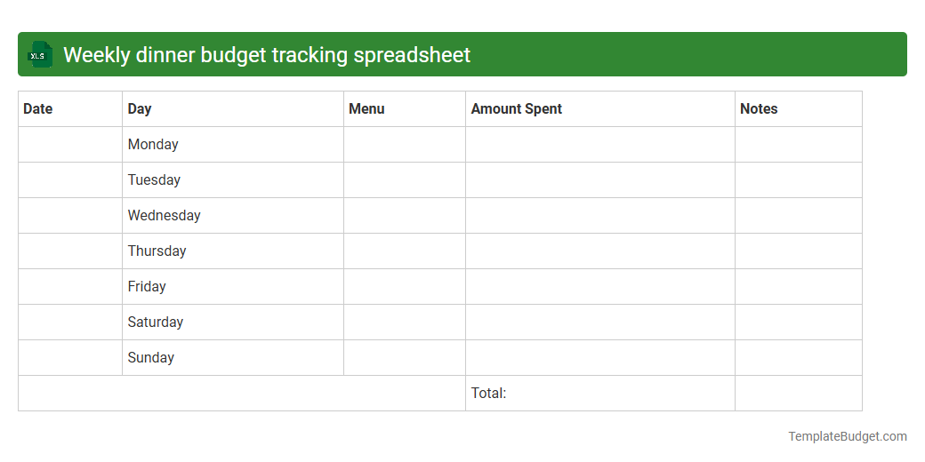 Weekly dinner budget tracking spreadsheet