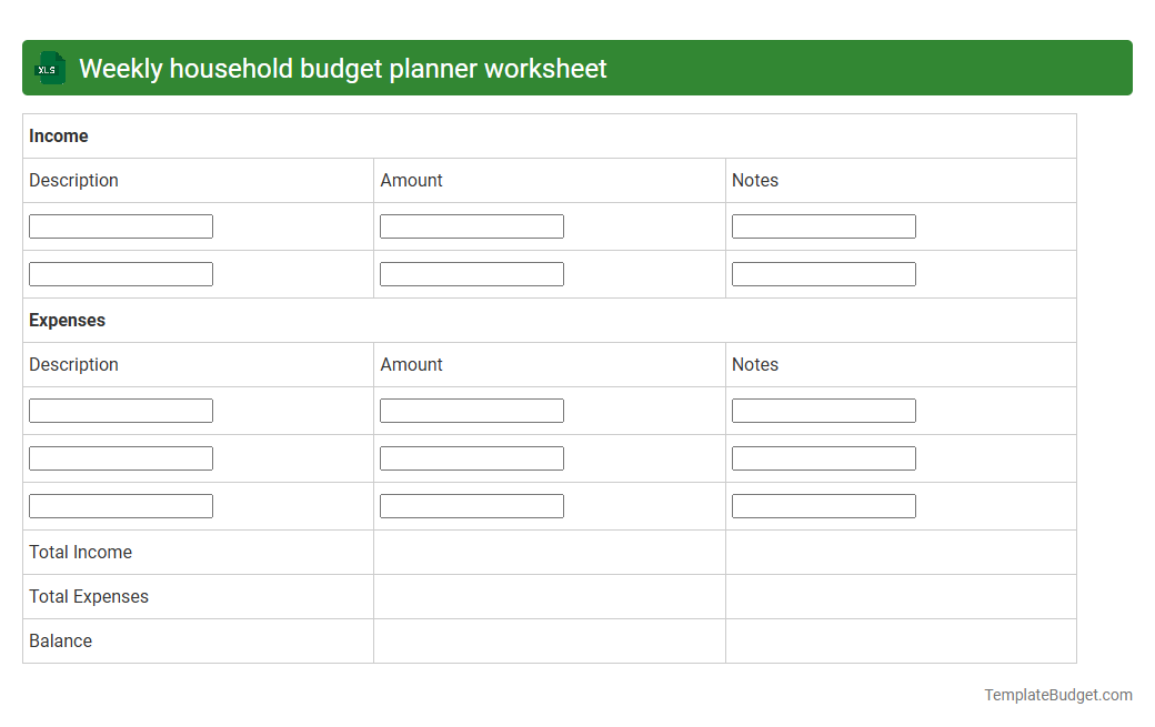Weekly household budget planner worksheet